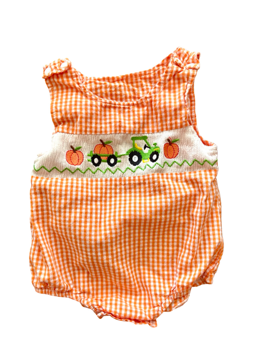 Pumpkin Smocked Boutique Romper Orange Gingham